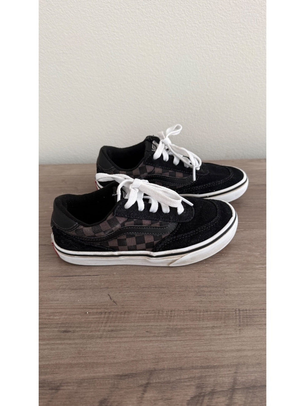 Vans Youth Size 2 Black and Checkerboard Skate Shoes